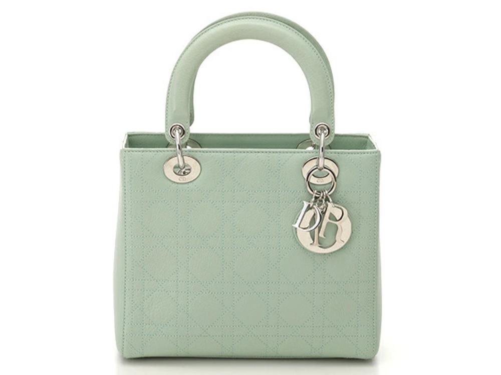 Dior Handbag Embossed Cannage Leather Lady Christian Black